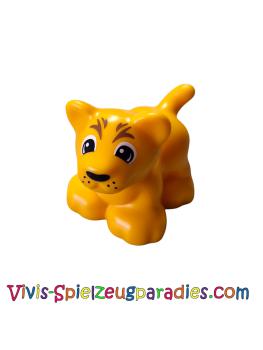 Lego Duplo Baby, stehender (Löwe) mit schwarz-weißen Augen, Nasen- und Schnurrhaarpunkten, mittelbraunes Streifenmuster (109575pb01)