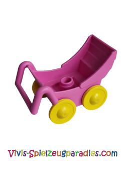 Lego Duplo Kinderwagen mit dünnen gelben Rädern (2147c01) dunkelrosa