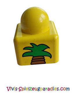Lego Primo brick 1 x 1 with giraffe head and palm tip pattern on opposite sides (31000pb07)