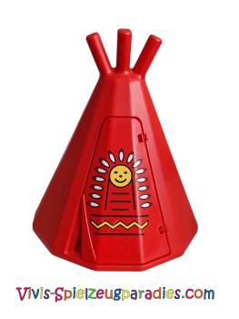 Lego Duplo Tipi with door / window pane with chieftain face pattern (31178pb01) red