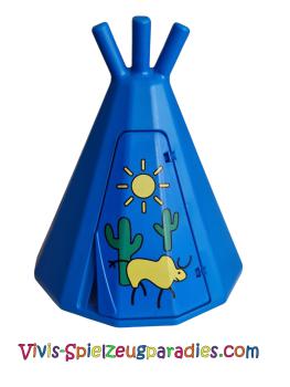Lego Duplo Tipi with door / window pane with sun, cacti and buffalo pattern ( 31178, 31179pb02) blue