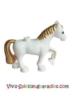 Lego Duplo Pferd mit goldener Mähne und Schweif, Wimpernmuster (3426pb01)
