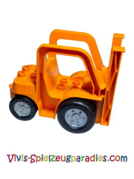 Lego Duplo forklift truck with big and small black wheels (42404c01) Orange