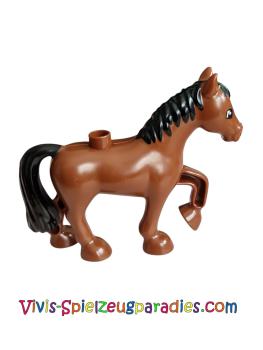 Lego Duplo Pferd mit weißer Blesse, schwarzer Mähne und Schweifmuster (5376pb01)
