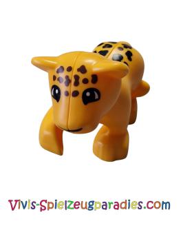 Lego Duplo großes, junges Junges, erhobene Pfote (Jaguar) mit weißen Augen, schwarzen und dunkelbraunen Fleckenmuster (54300c01pb03)