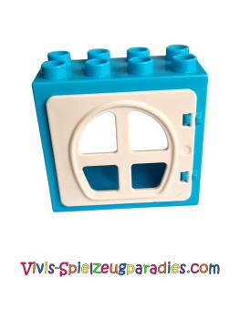 Lego Duplo Tür-/Fensterrahmen 2 x 4 x 3 flache Frontfläche, komplett offene Rückseite mit Fensterscheibe (61649-26249) mittleres Azurblau/weiß