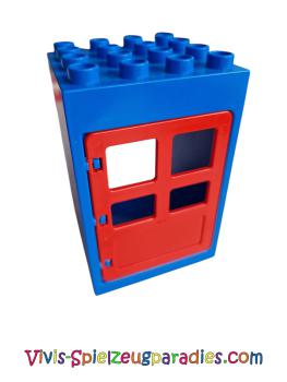 Lego Duplo Door/Window Frame 4 x 4 x 5 blue with Door Red (6360/2205)