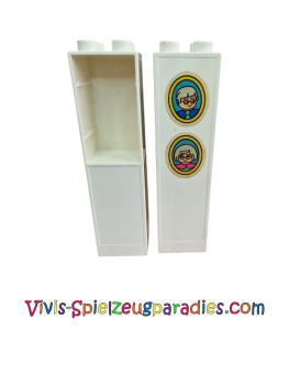 Lego Duplo Wand 2 x 2 x 6 mit Schubladenschlitzen an zwei Seiten mit Sticker Oma/Opa aus Set 2792 (6462) weiß