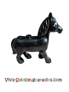 Duplo Pferd mit beweglichem Kopf mit schwarz-weißen Augen mit kleinem Glitzermuster (Pferd02C01PB08) schwarz