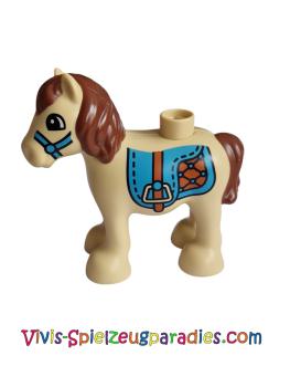 Lego Duplo Pferd Baby Fohlen Pony , mit Sattel, Steigbügeln, Zaumzeug (Pferd05c01PB03)