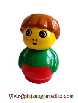 Lego Duplo Figur Junge mit roter Basis, grünem Oberteil, dunkelorangefarbenen Haaren  (baby005)