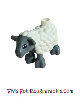 Lego Duplo Schaf, Lamm mit dunkelblau-grauen Beinen und Kopfmuster (duplamp01pb02)
