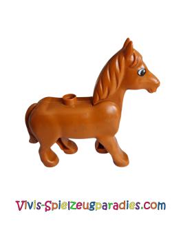 Duplo Pferd mit beweglichem Kopf mit schwarz-weißen Augen mit kleinem Glitzermuster (Pferd02C01PB08) dunkel orange