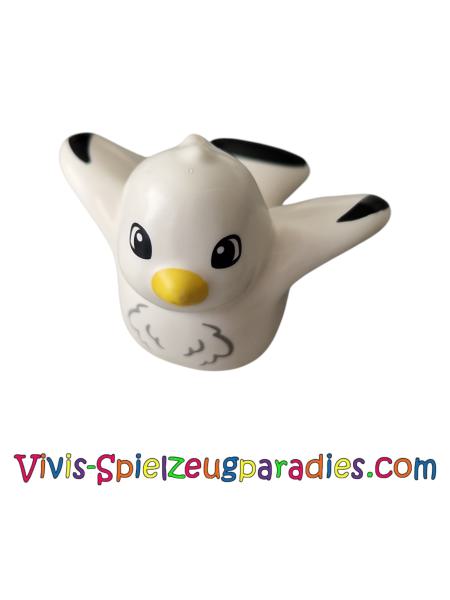 Lego Duplo Vogel Möwe mit schwarzen Flügelspitzen, gelbem Schnabelmuster (27030pb04)