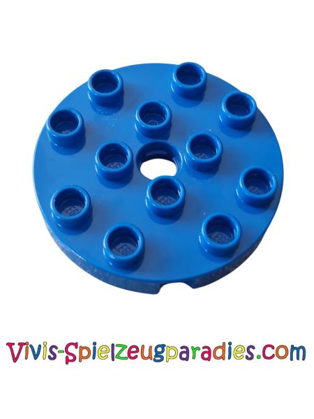 Lego Duplo, Platte rund 4 x 4 mit Loch und Verriegelungsrillen (98222) blau