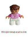 Lego Duplo Ville, child girl, white legs, bright pink top, dark pink arms, reddish-brown hair with braids (47205pb008)